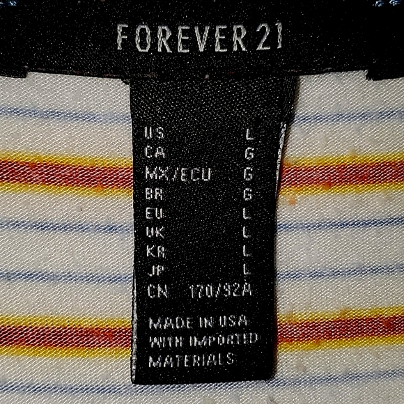 Juniors Ruffled Hem Cropped Crew Neck Striped  Girls Top by Forever 21 | 3/$15 - Picture 4 of 7